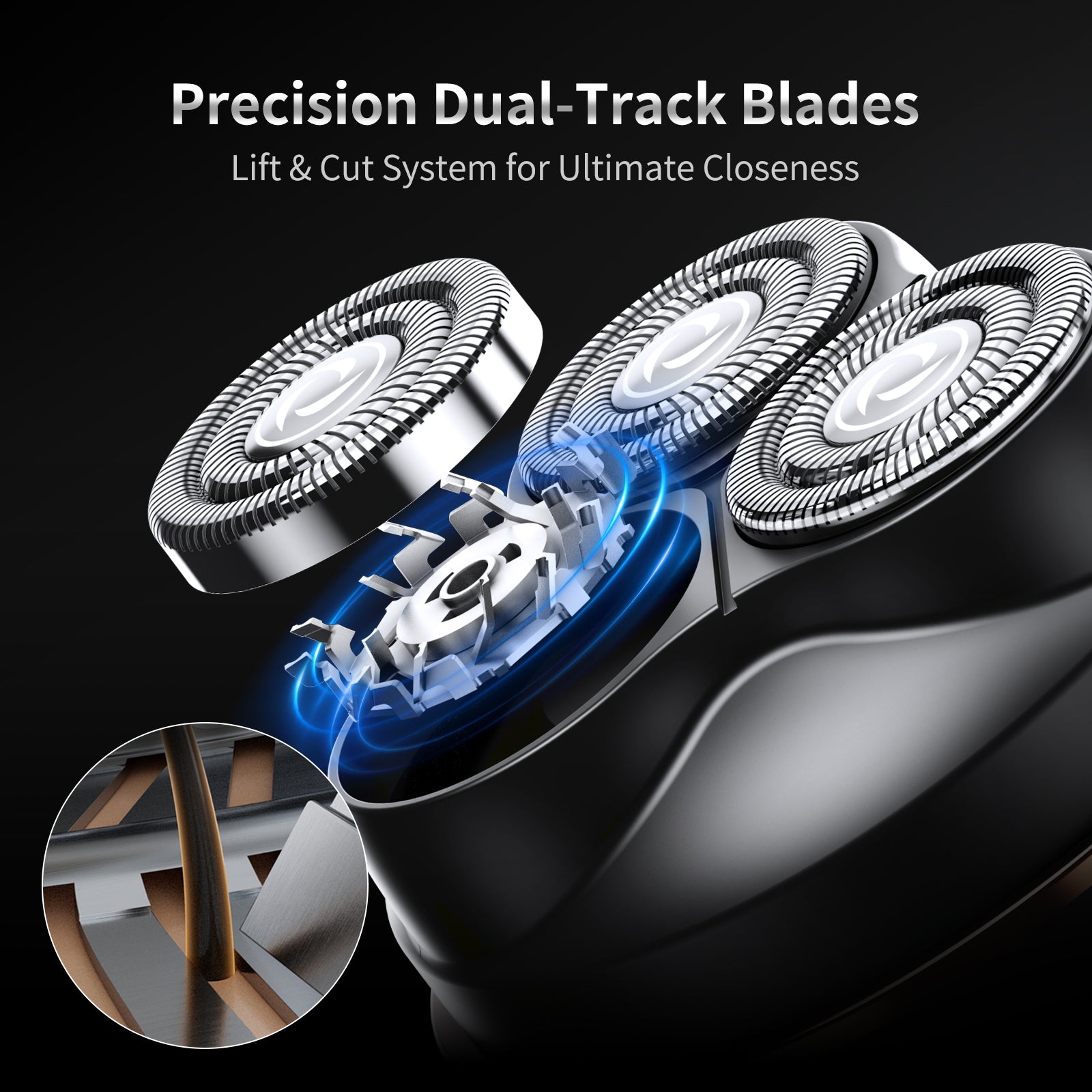 VTT Electric Razor for Men, Wet & Dry Cordless Shaver, IPX6 Waterproof, 3-Head Floating Blades for Gentle Shaving on Sensitive Skin, USB Rechargeable Compact Travel Shaver, Gift for Men