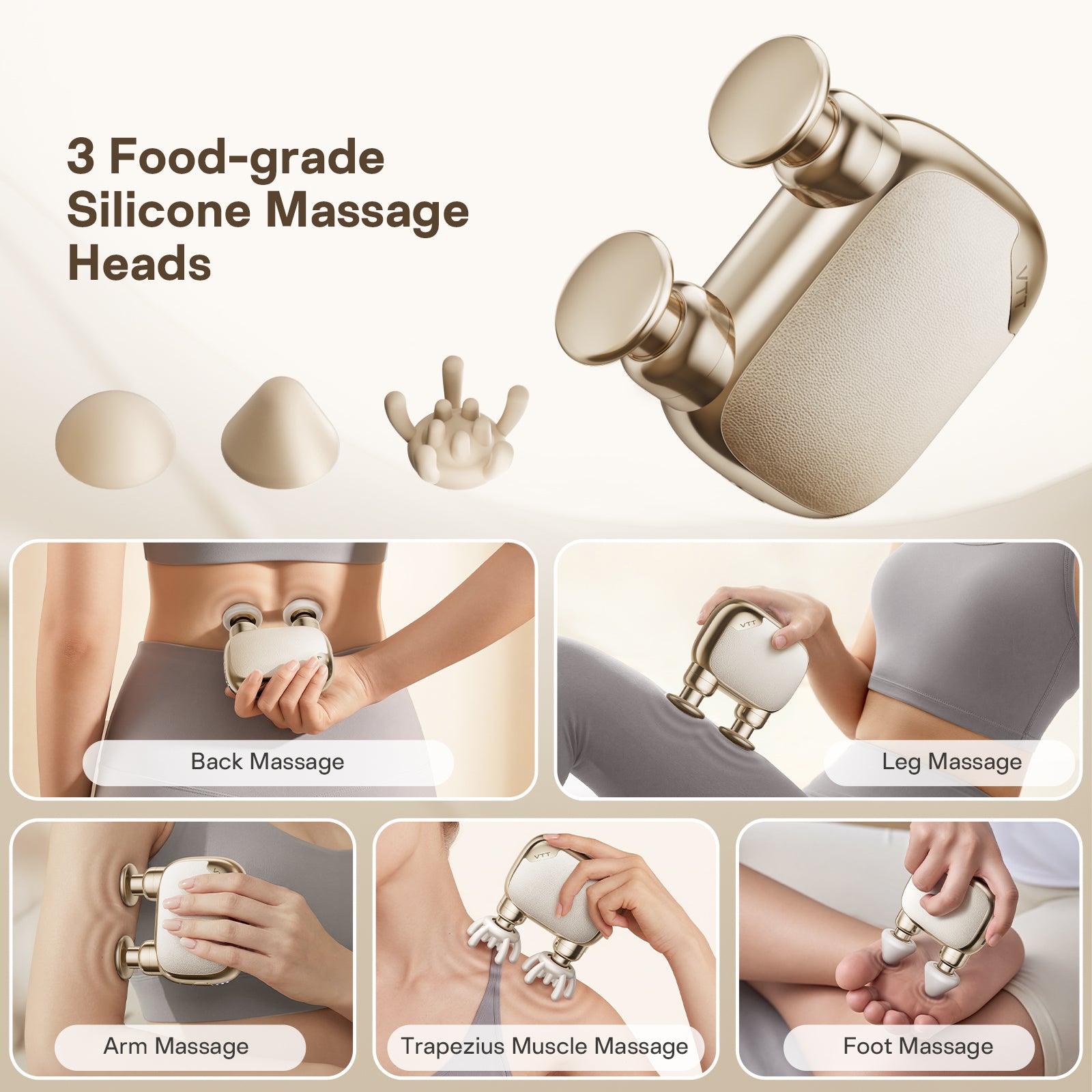 VTT Mini Fascial Massage Gun, Mini Pocket Massager, Portable Handheld Deep Tissue Massager with Dual Massage Heads for Women, Gentle Muscle Relief for Home & Office