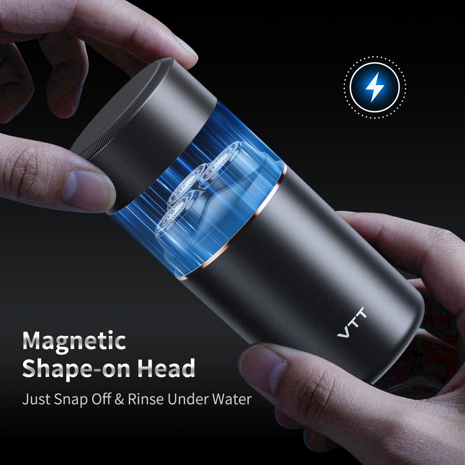 VTT Electric Razor for Men, Wet & Dry Cordless Shaver, IPX6 Waterproof, 3-Head Floating Blades for Gentle Shaving on Sensitive Skin, USB Rechargeable Compact Travel Shaver, Gift for Men