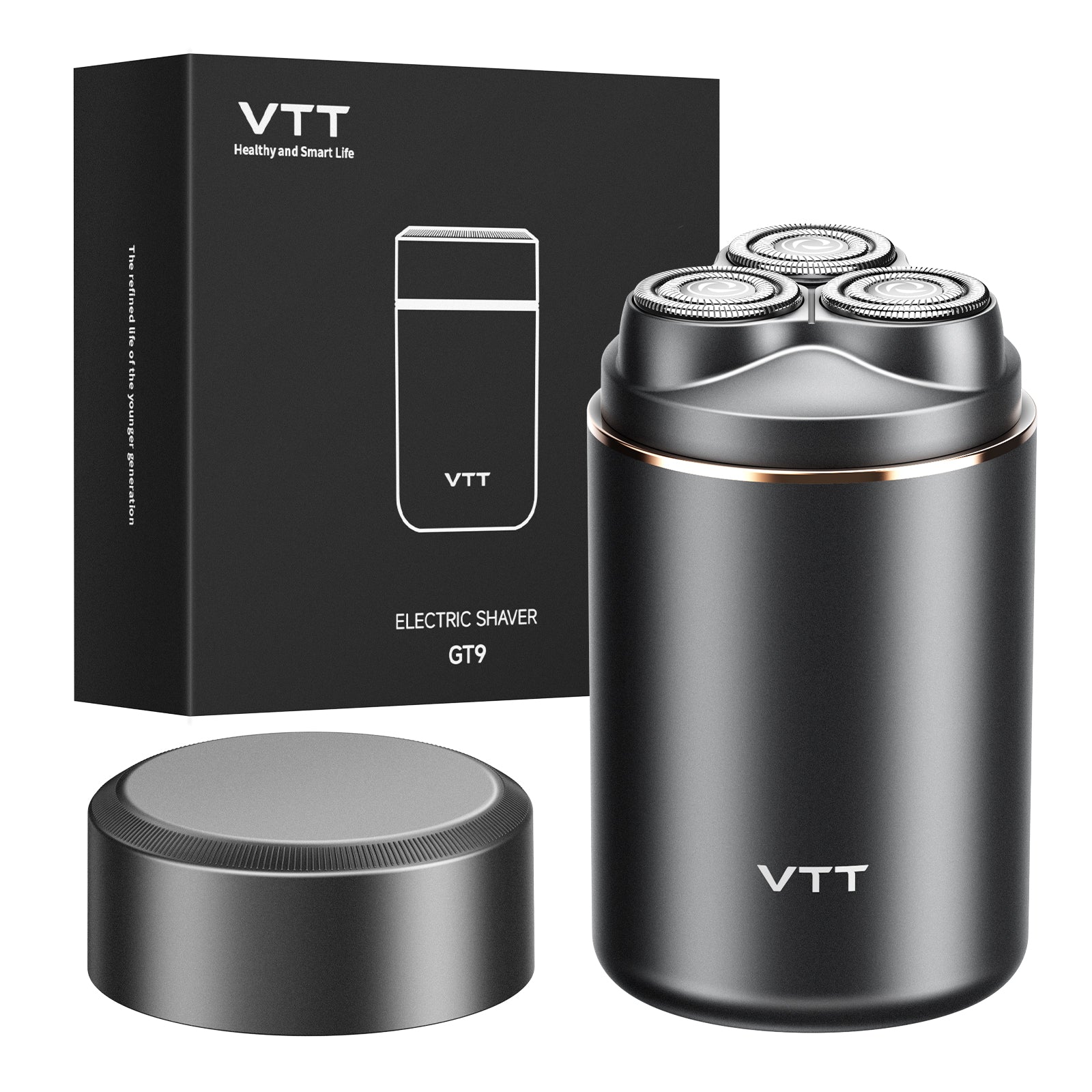 VTT Electric Razor for Men, Wet & Dry Cordless Shaver, IPX6 Waterproof, 3-Head Floating Blades for Gentle Shaving on Sensitive Skin, USB Rechargeable Compact Travel Shaver, Gift for Men