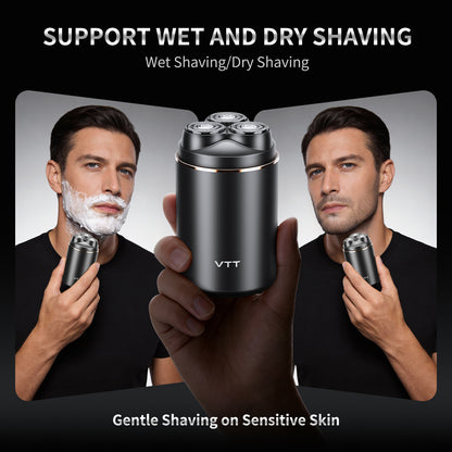 VTT Electric Razor for Men, Wet & Dry Cordless Shaver, IPX6 Waterproof, 3-Head Floating Blades for Gentle Shaving on Sensitive Skin, USB Rechargeable Compact Travel Shaver, Gift for Men